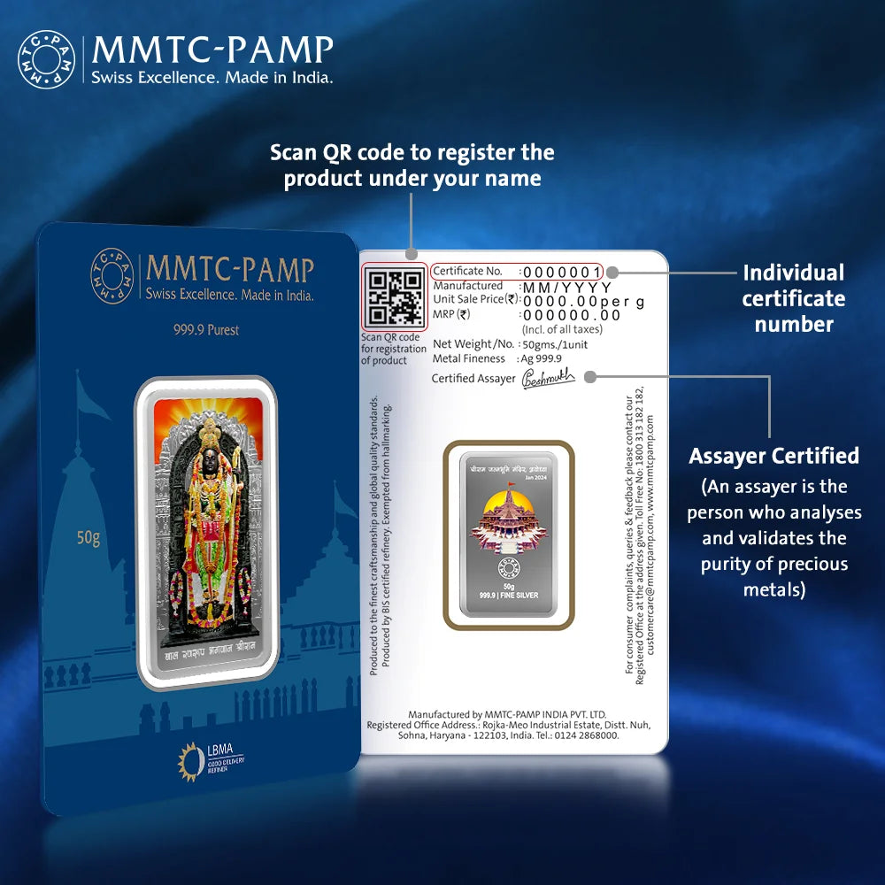 50 gm Silver 999.9 Minted Bar Ram Lalla Colored Minted