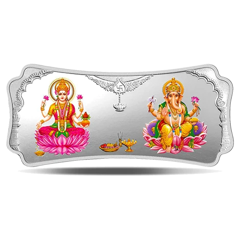 50 gm Silver 999.9 Minted Bar Stylized Laxmi Ganesh Color
