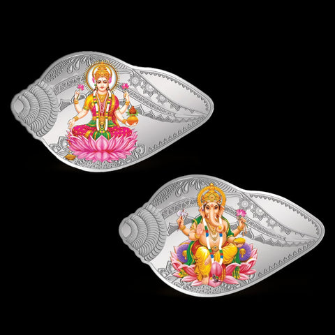 Purest 50 gm Shankh Shape Ganesh Laxmi Coin, Set of (25.0 gms x 2)